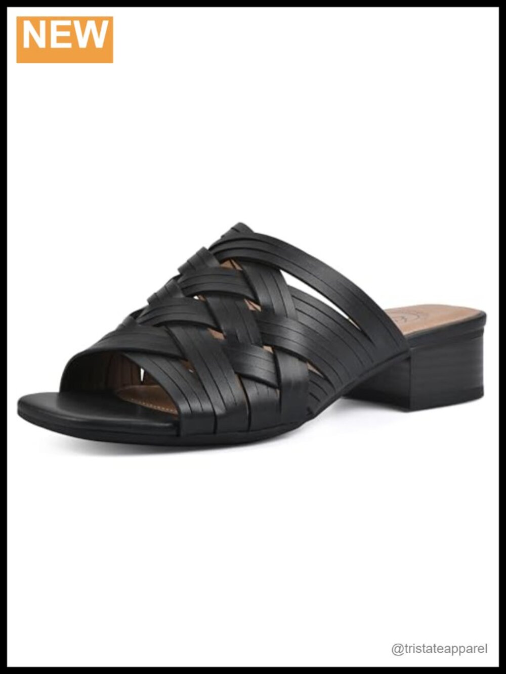 Woven Slide Sandal Low Block Heel Square Toe Slip On Casual
